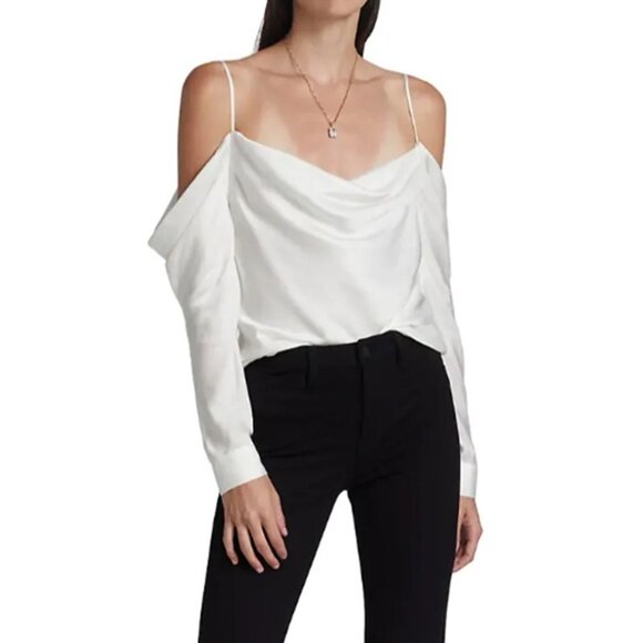 LAgence Womens Small White Zion Cold Shoulder Blouse Long Sleeve Shirt Top - Picture 1 of 8